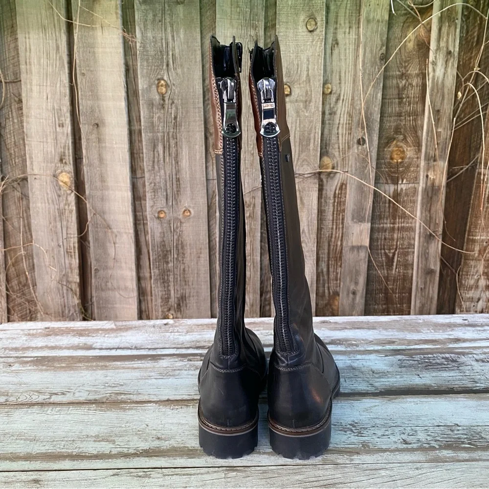Remonte Black and Brown leather Knee-High riding Boots Size 38 fur lined